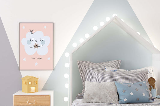 Dreams Clouds Kids Boho Watercolour Hand Painted Effect Nursery Wall Art Poster