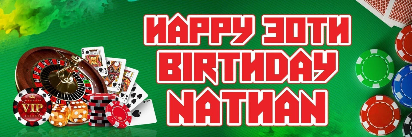 2 Personalised Casino Birthday Party Celebration Banners Decoration Posters