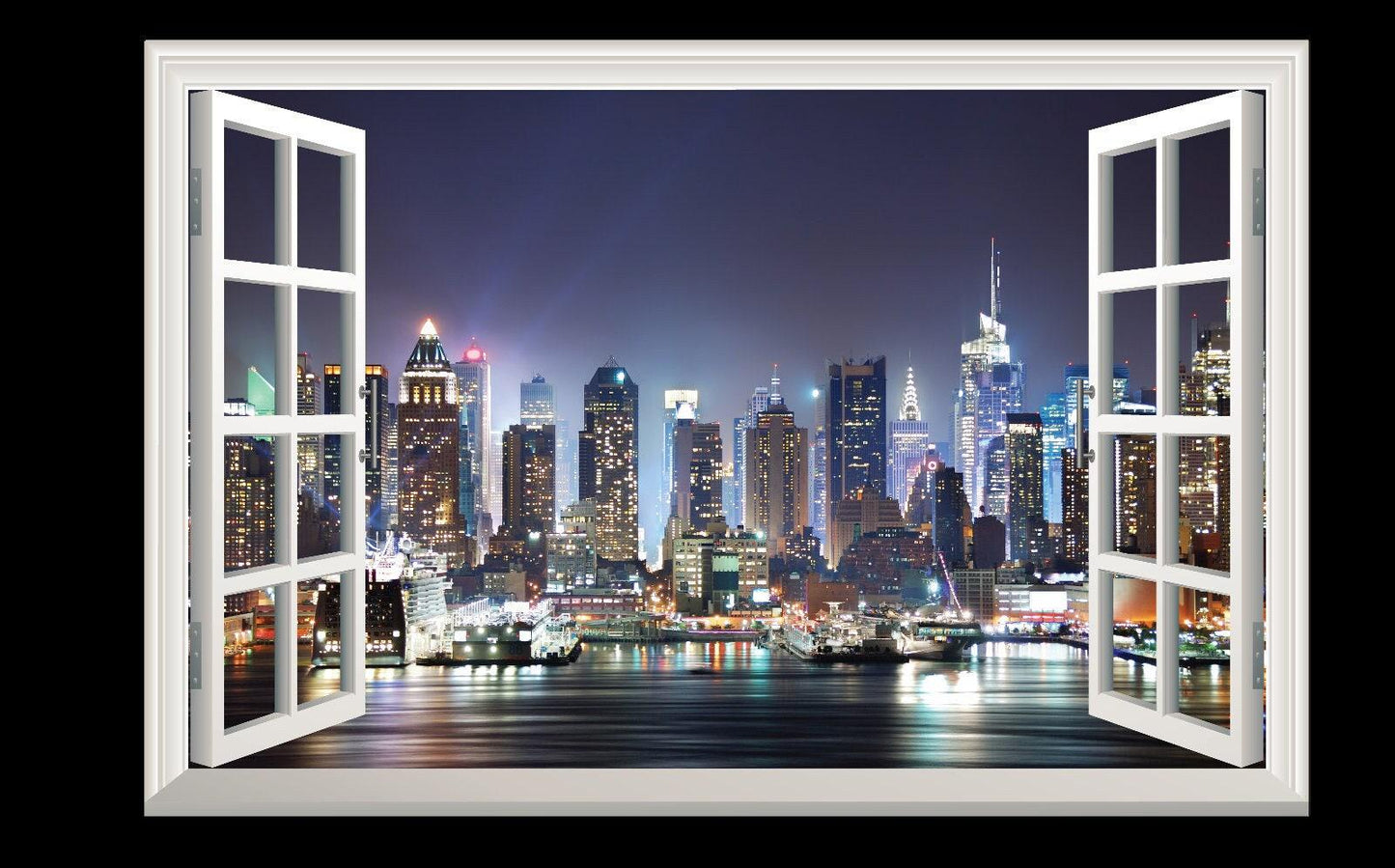 New York City Skyline Wall Sticker: 3D Window View Vinyl Decal