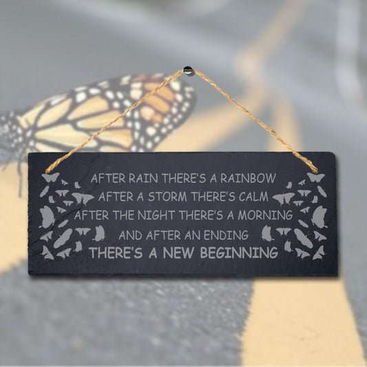 After Rain There Is Rainbow Laser Engraved Hanging Slate Garden Plaque Sign