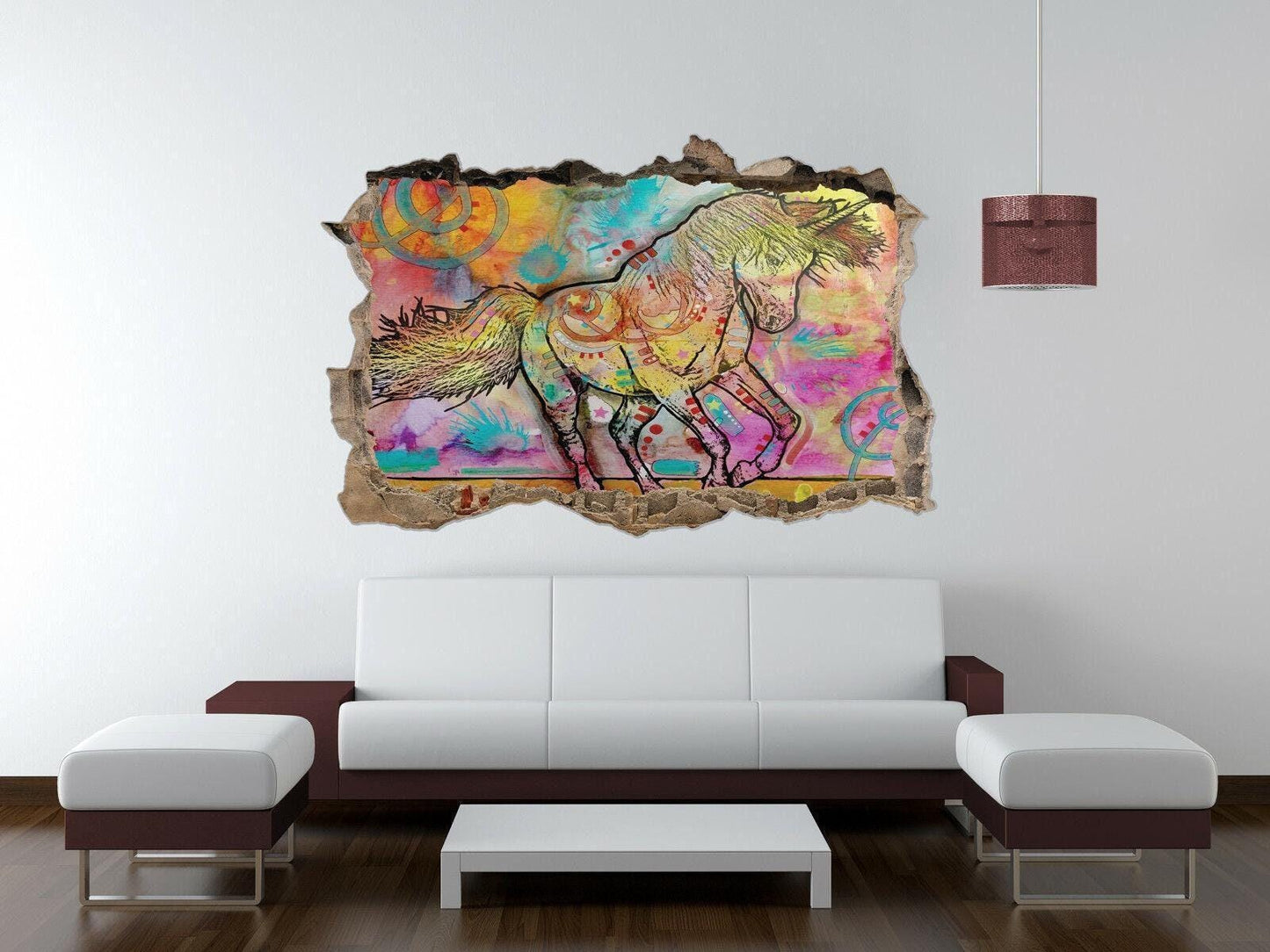 Unicorn Wall Sticker Abstract Painting Fantasy Unicorn 3D Crack View Wall Mural Sticker Girls Bedroom Decal