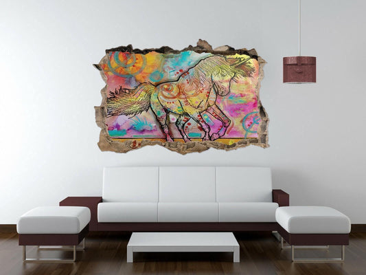 Unicorn Wall Sticker Abstract Painting Fantasy Unicorn 3D Crack View Wall Mural Sticker Girls Bedroom Decal