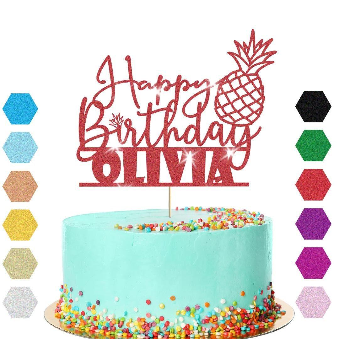 Personalised Pineapple Glitter Happy Birthday Cake Topper Party Cake Decoration