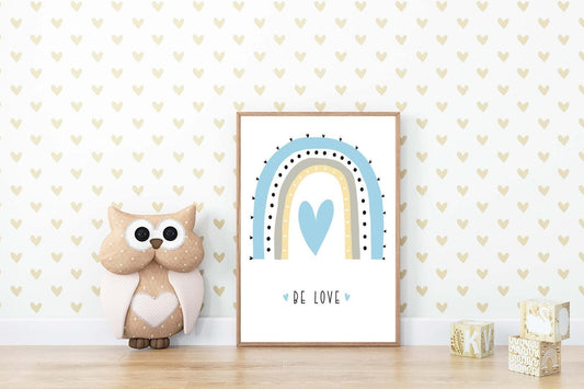Be Love Boy Boho Watercolour Hand Painted Effect Rainbow Nursery Wall Art Poster