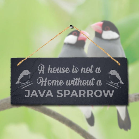 A House Is Not Home Without Java Sparrow Engraved Hanging Slate Bird Plaque Sign