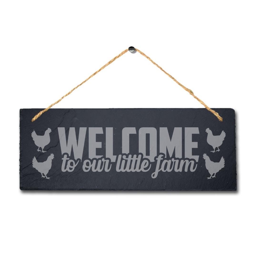 Welcome Hanging Slate Sign Engraved Plaque Our Little Farm Home Farmhouse Gift