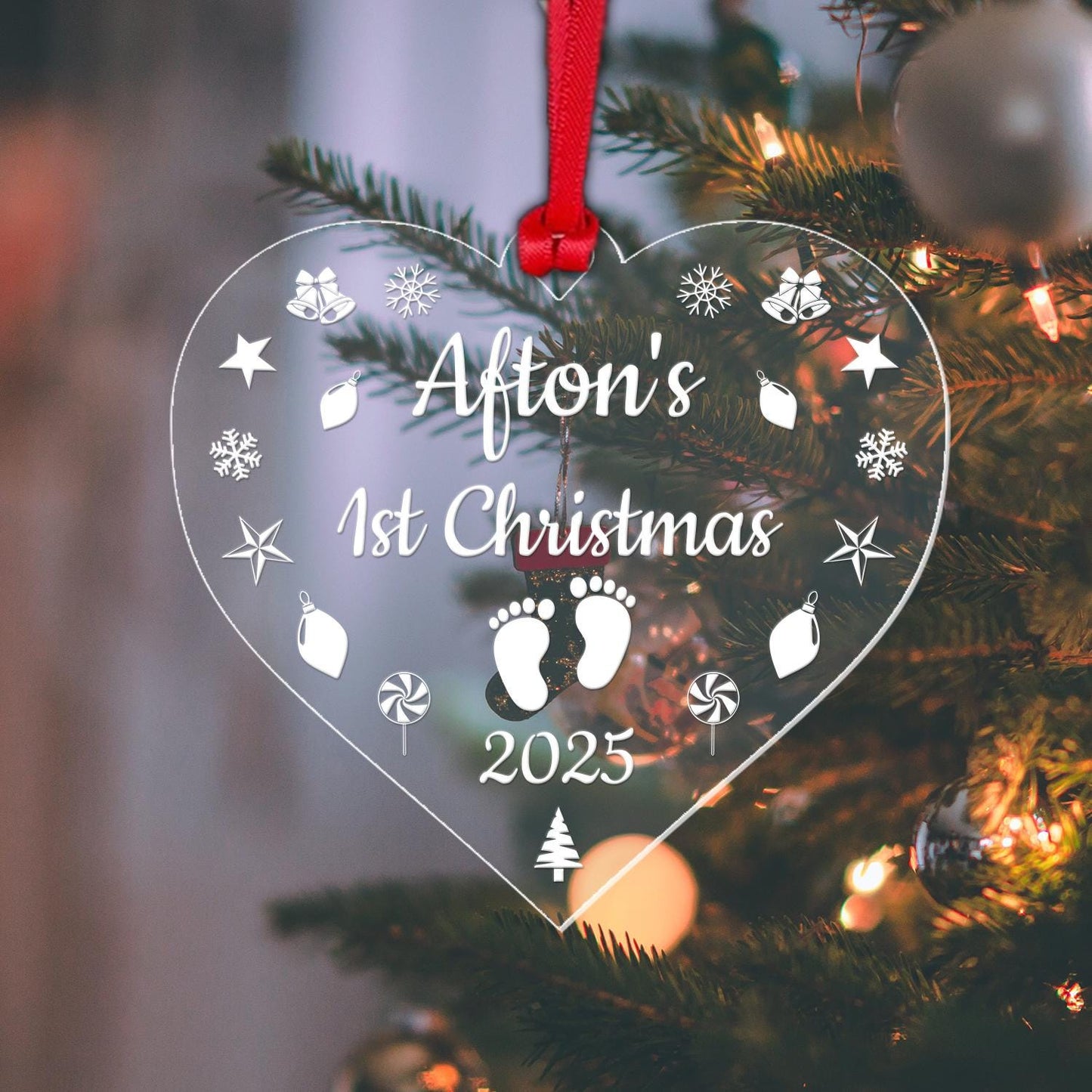Personalised Baby's First Christmas Bauble: Laser Engraved Acrylic Ornament