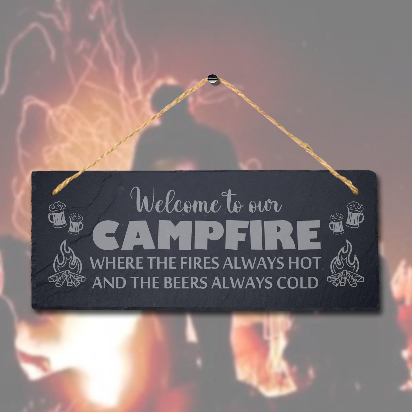 Welcome To Campfire Fires Hot Laser Engraved Hanging Friends Camping Slate Sign