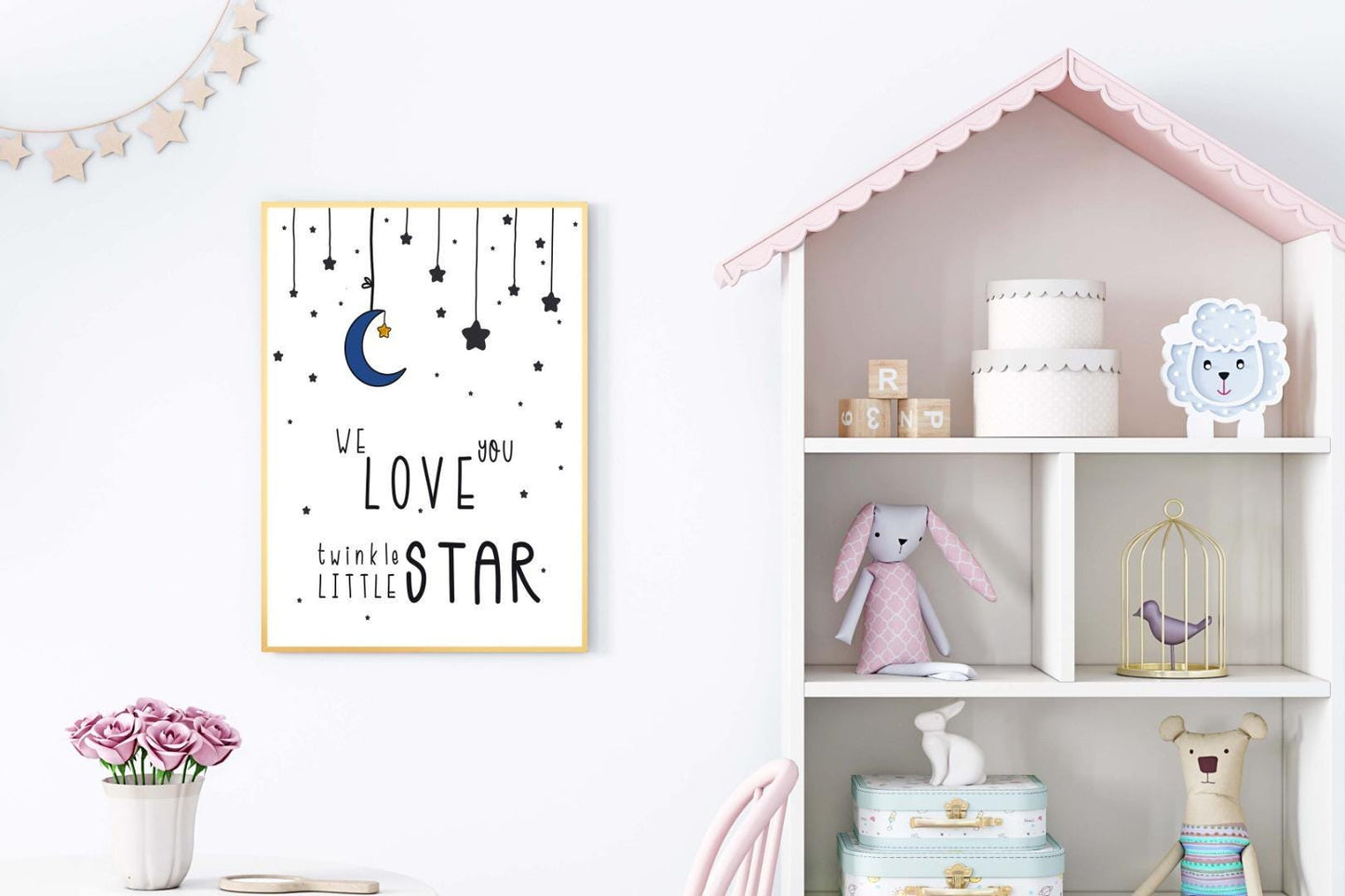 Twinkle Little Stars Kids Boho Hand Painted Effect Nursery Wall Art Print Poster