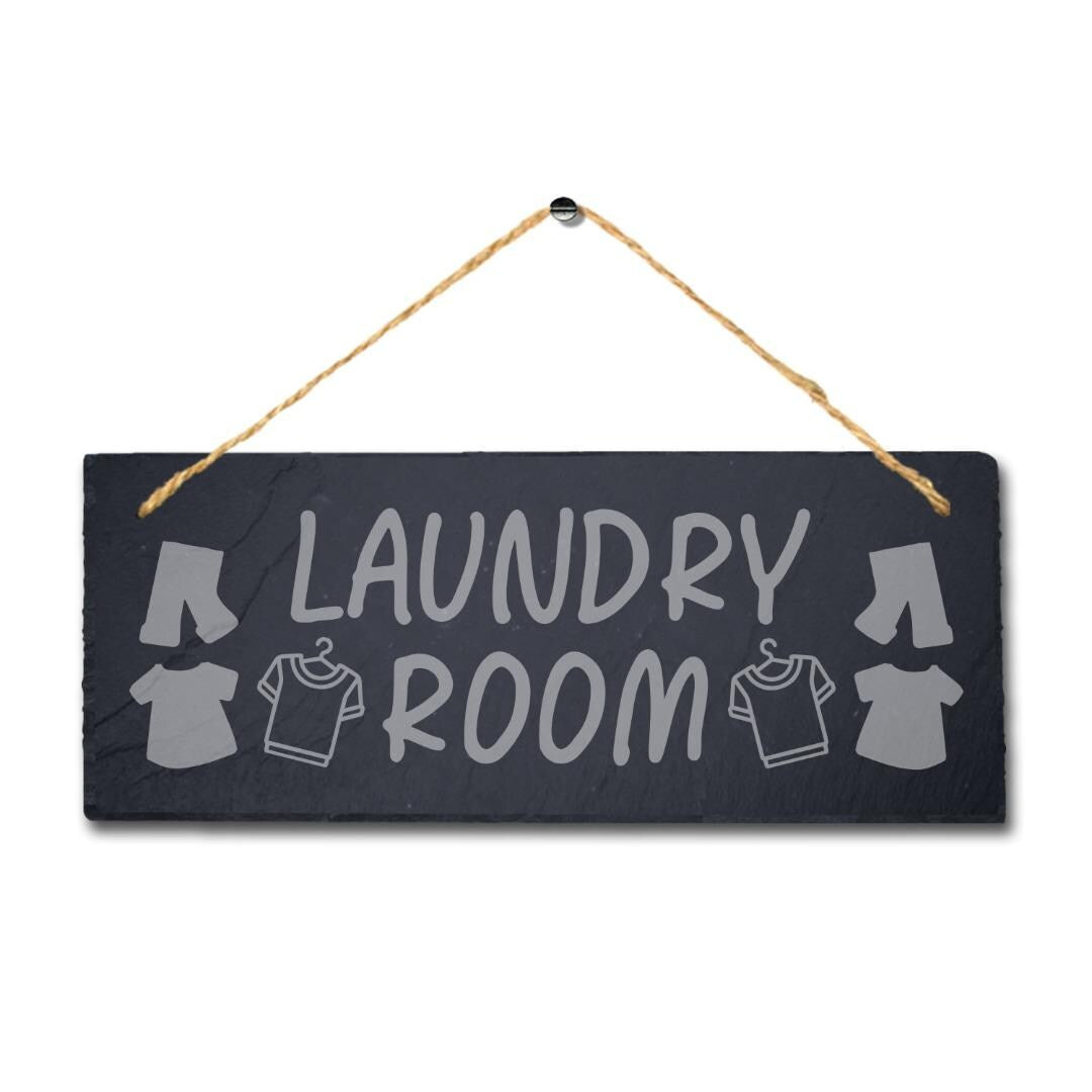 Laundry Room Laser Engraved Hanging Slate Washing Hub Kitchen Home Plaque Sign