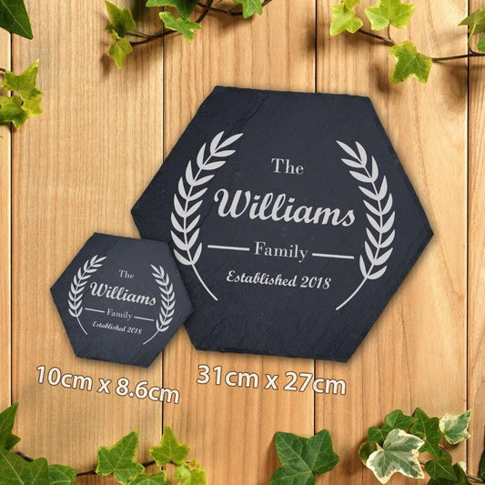 Personalised Slate Plaque Family Name Placemat Sign Engraved Stone Tray Art Gift