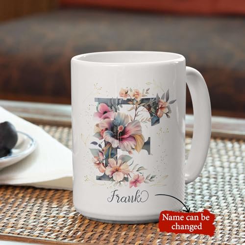 Letter F Themed Customized Floral Alphabet | Customised Coffee Mug | 11 OZ