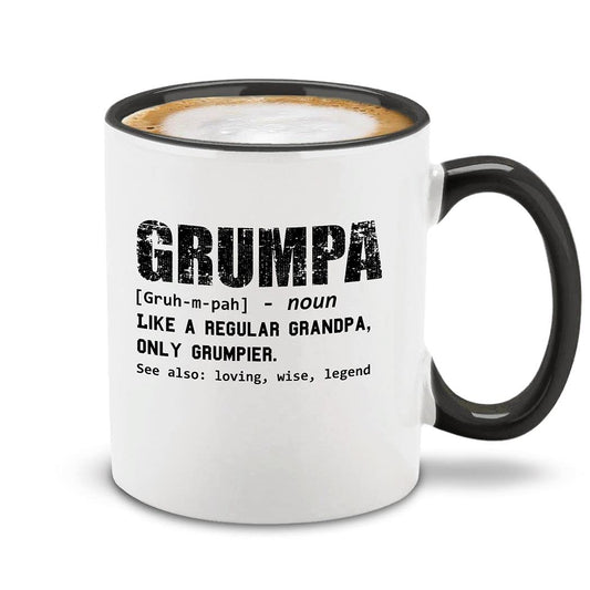 Grumpa Definition Tea Black Handle Funny Grandpa Humor Design Novelty for Grandpa | Ceramic Coffee Mug | Father's Day Gift | Stylish Printed Design | Tea & Coffee Cup | 11oz | Black Two-Tone Design