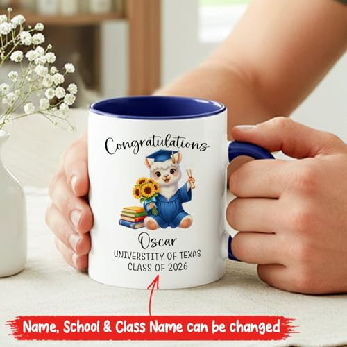Personalized Name Llama Graduation Accent | Customised Coffee Mug | 11 OZ
