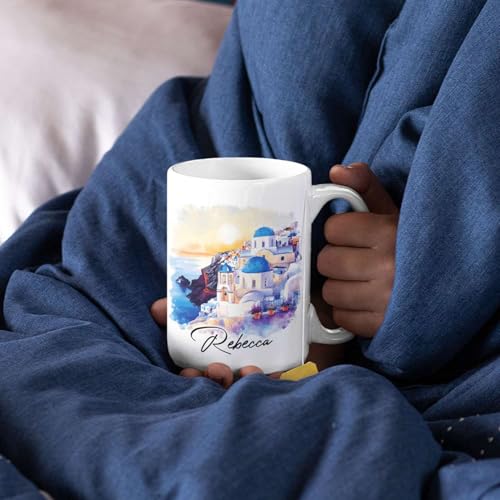 Colorful With Santorini Greece Design | Customised Coffee Mug | 11 OZ