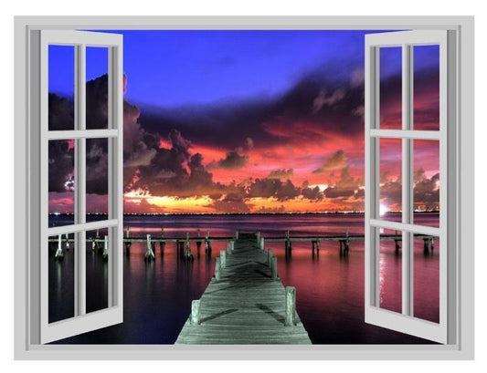 3D Sunset Pontoon Wall Sticker: Coastal Kids Decor