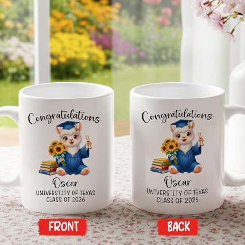 Personalized Name Llama Graduation Accent | Customised Coffee Mug | 11 OZ