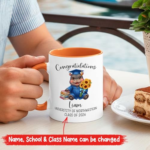Hippo Just Graduated Accent Personalized | Customised Coffee Mug | 11 OZ