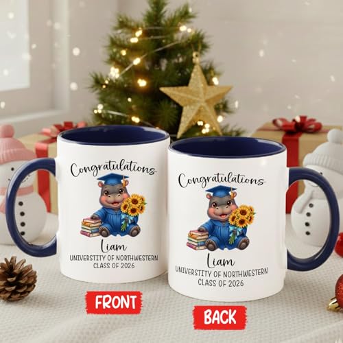 Hippo Just Graduated Accent Personalized | Customised Coffee Mug | 11 OZ