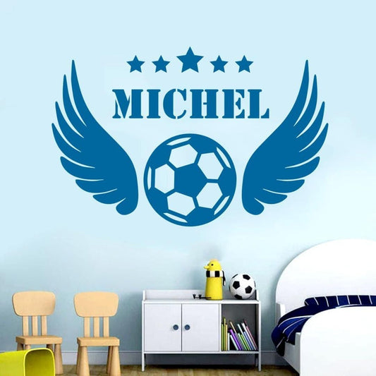 Personalised Angel Wing Football Wall Sticker Name Decal Vinyl Custom Kids Bedroom