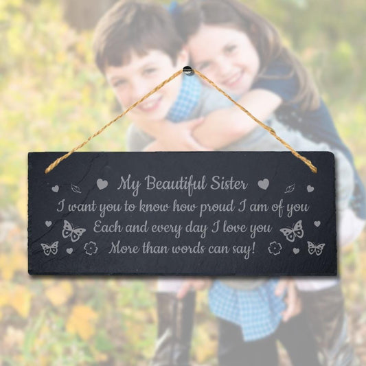 My Beautiful Sister Engraved Hanging Slate Best Sista Gift Family Plaque Sign