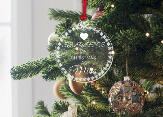 Personalised Last Christmas As Miss Bauble Xmas Tree Decoration Engagement Gift