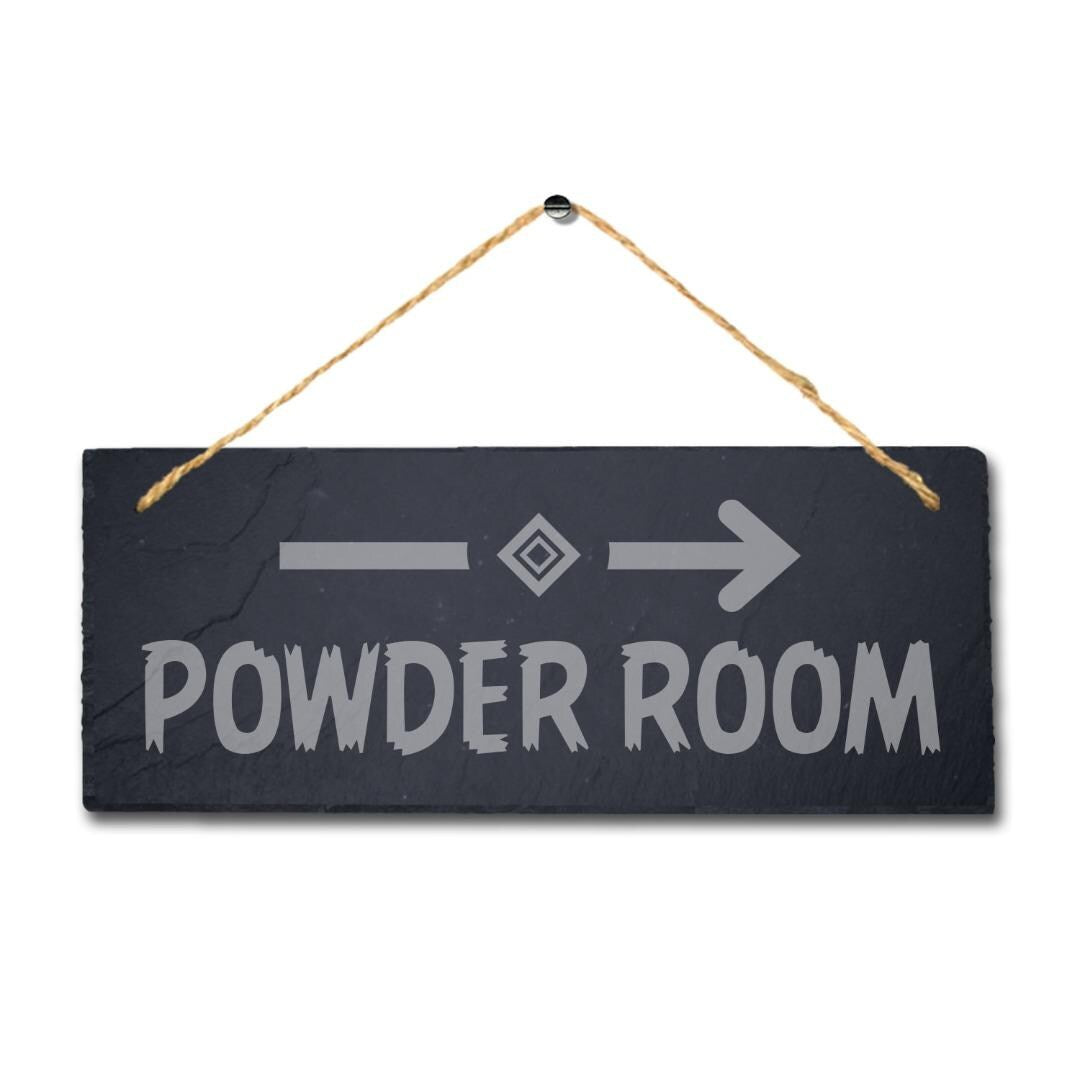 Powder Room Laser Engraved Hanging Slate Home Decor Plaque Sign