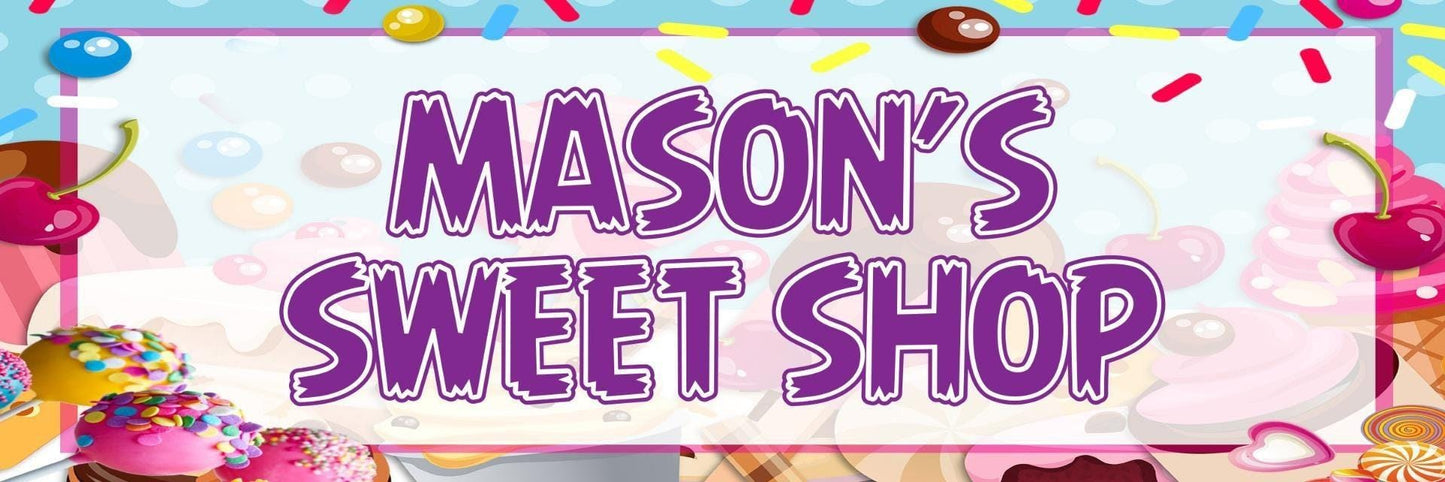 2 Personalised Sweet Shop Birthday Party Celebration Banners Decoration Posters