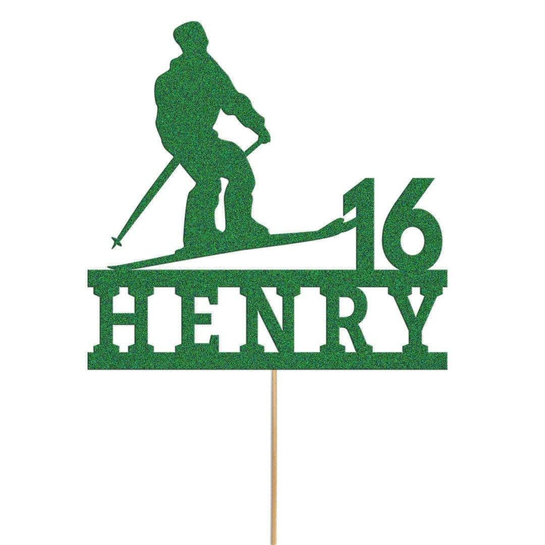 Personalised Skier Cake Topper: Glitter Birthday Decoration