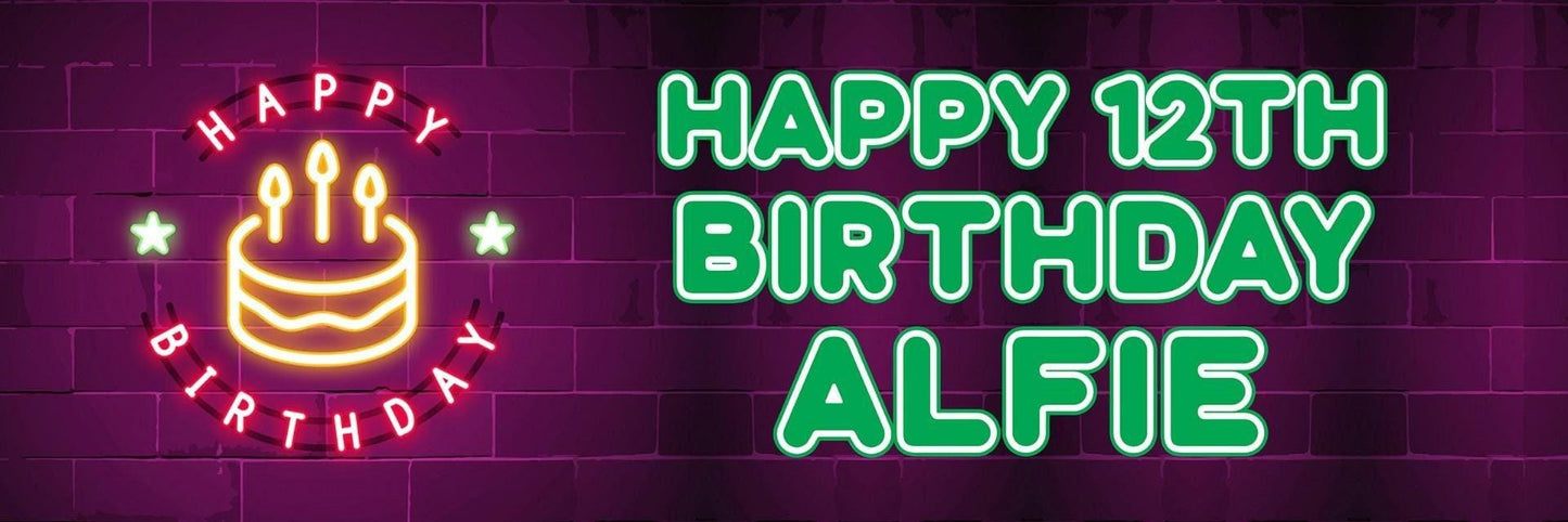2 Personalised Retro Neon Light Birthday Celebration Banners Decoration Posters