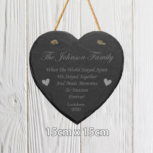 Personalised Family Name Heart Slate Home Plaque Sign Lockdown Memory Keepsake