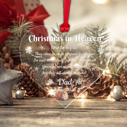 Personalised Name Memorial Christmas Bauble Xmas In Heaven Tree Decoration Gift