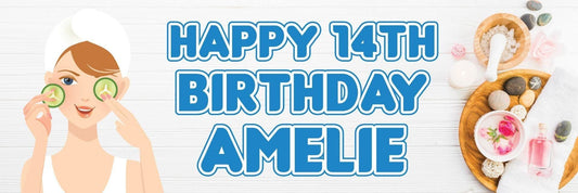Personalised Spa Birthday Banner: Blue, Pink, Purple Party Decor (Set of 2)
