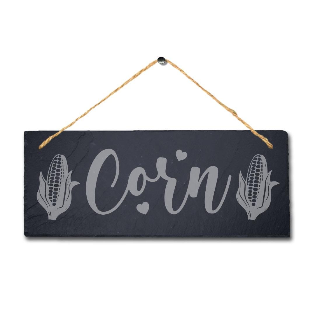 Corn Laser Engraved Hanging Slate Vegetable Patch Garden Allotment Plaque Sign