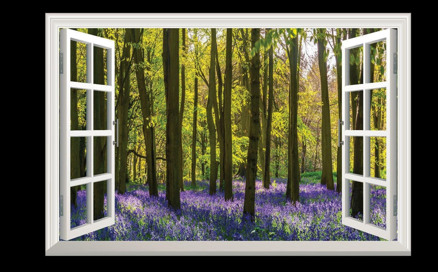 3D Window View Wall Decal: Purple Flower Forest Vinyl Mural