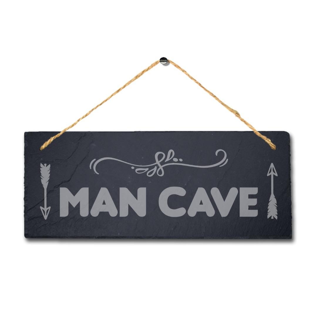 Man Cave Up Down Arrows Laser Engraved Hanging Slate Pub Bar Club Plaque Sign