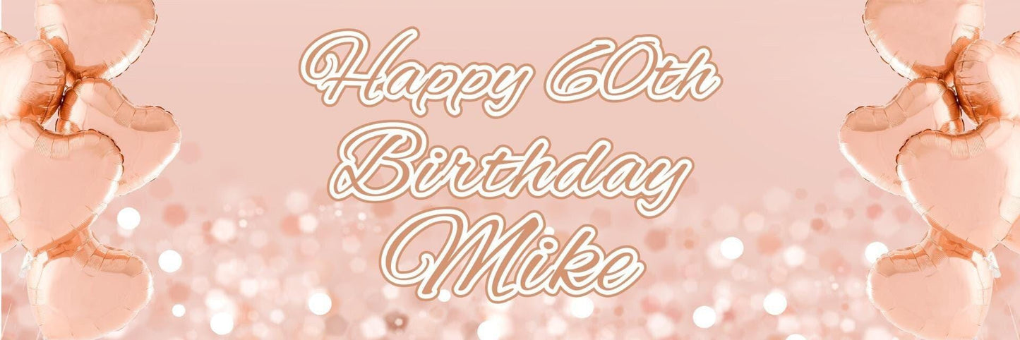 2 Personalised Rose Gold Pink Heart Birthday Party Celebration Banners Posters
