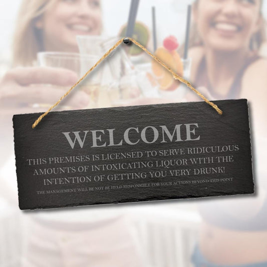 This Premises Is Licensed Hanging Slate Plaque Funny Drinking Gift Man Cave Sign