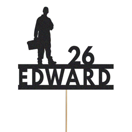 Personalised Builder Plumber Birthday Cake Topper Electrician Cake Decoration Any Name Age