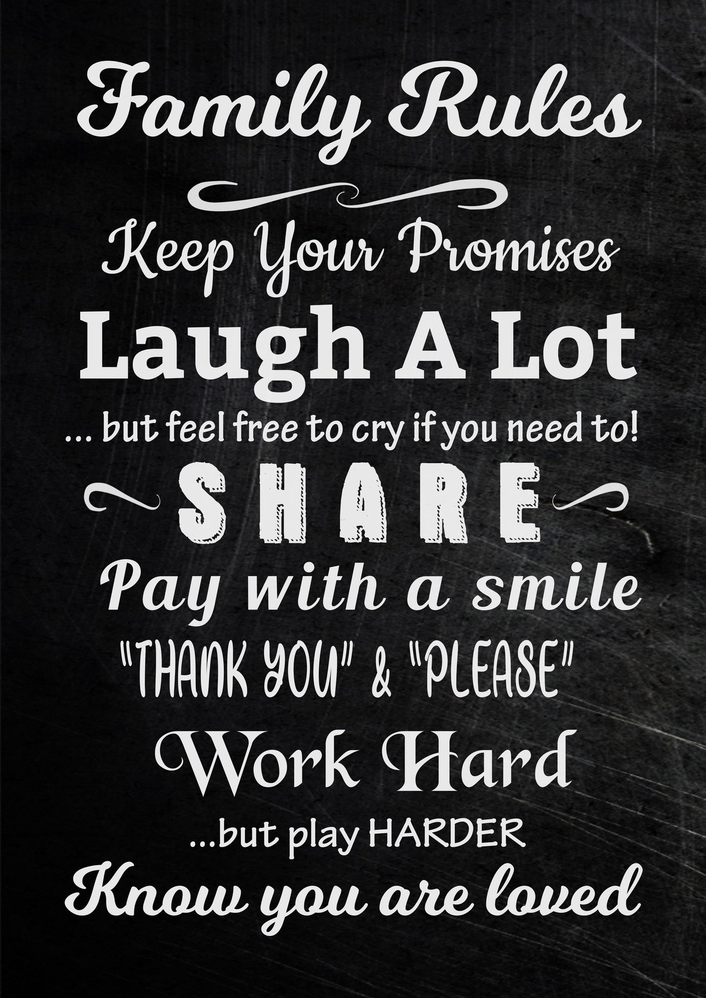 Family Rules Laugh Share Work Wall Poster Inspirational Quote Print Room Decor