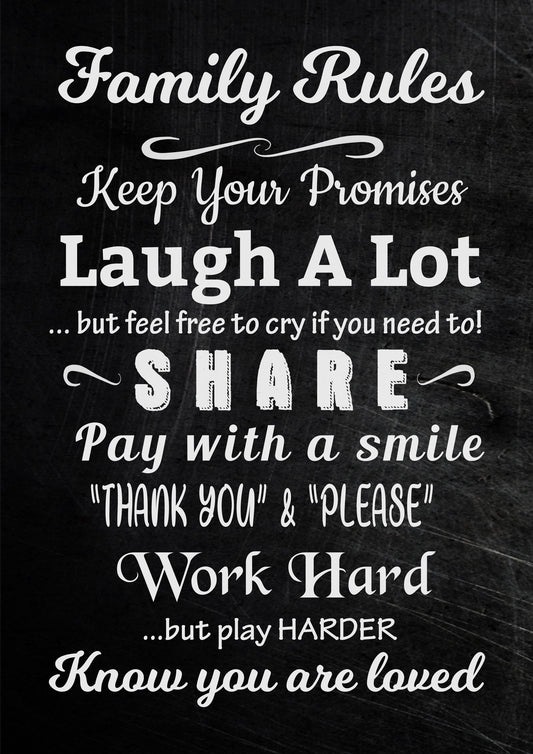 Family Rules Laugh Share Work Wall Poster Inspirational Quote Print Room Decor