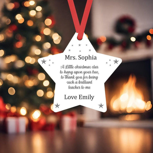 Personalised Teacher Christmas Bauble: Acrylic Star Xmas Tree Decor