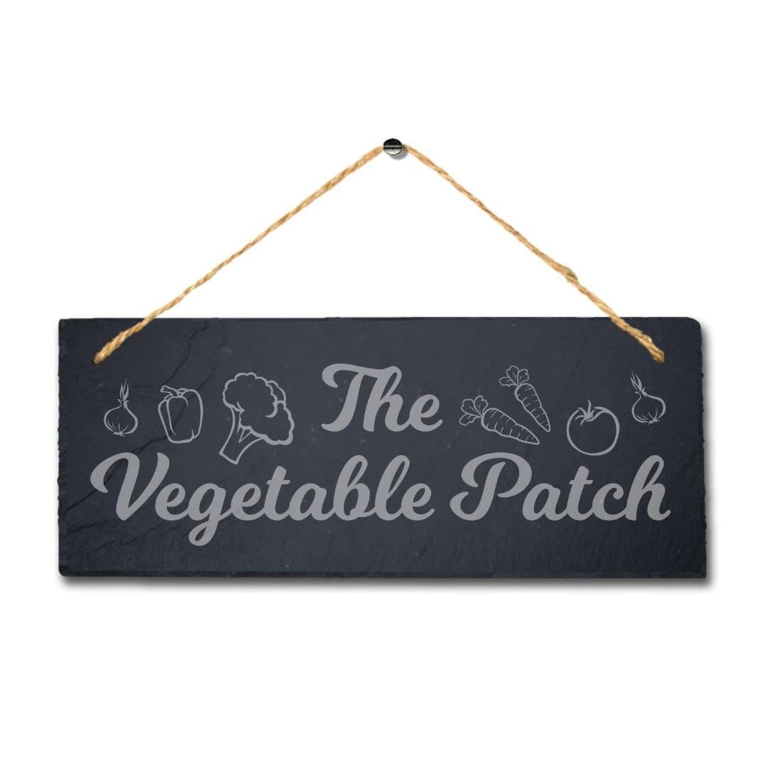 The Vegetable Patch Laser Engraved Hanging Slate Garden Decor Plaque Sign