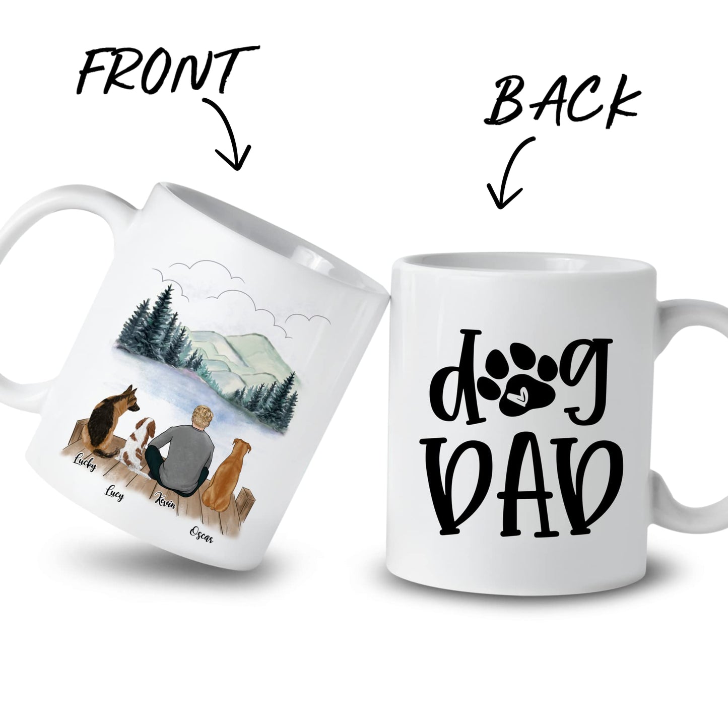 Personalized Dog Dad for 3 Dogs | Ceramic Coffee Mug | Father's Day Gift | Stylish Printed Design | Tea & Coffee Cup | 11oz