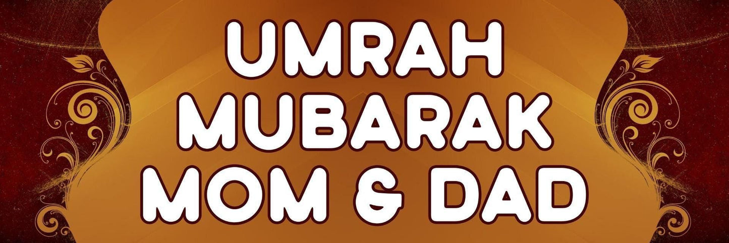 Personalised Umrah Mubarak Banner: Kaba Design, Islamic Celebration (Set of 2)