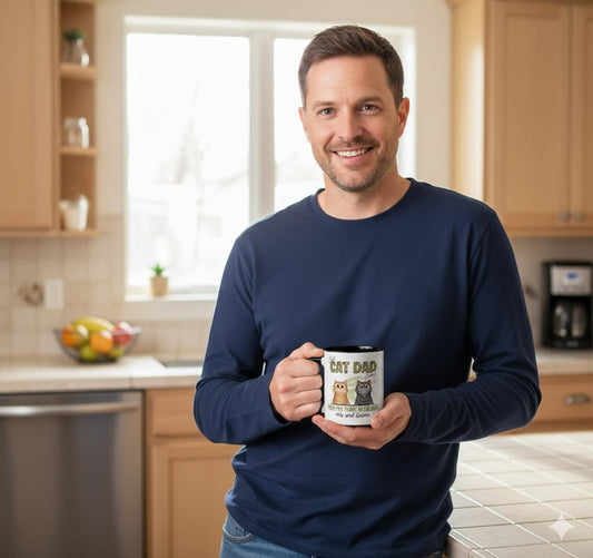 Personalized Cat Dad | Ceramic Coffee Mug | Father's Day Gift | Stylish Printed Design | Tea & Coffee Cup | 11oz | Black Two-Tone Design