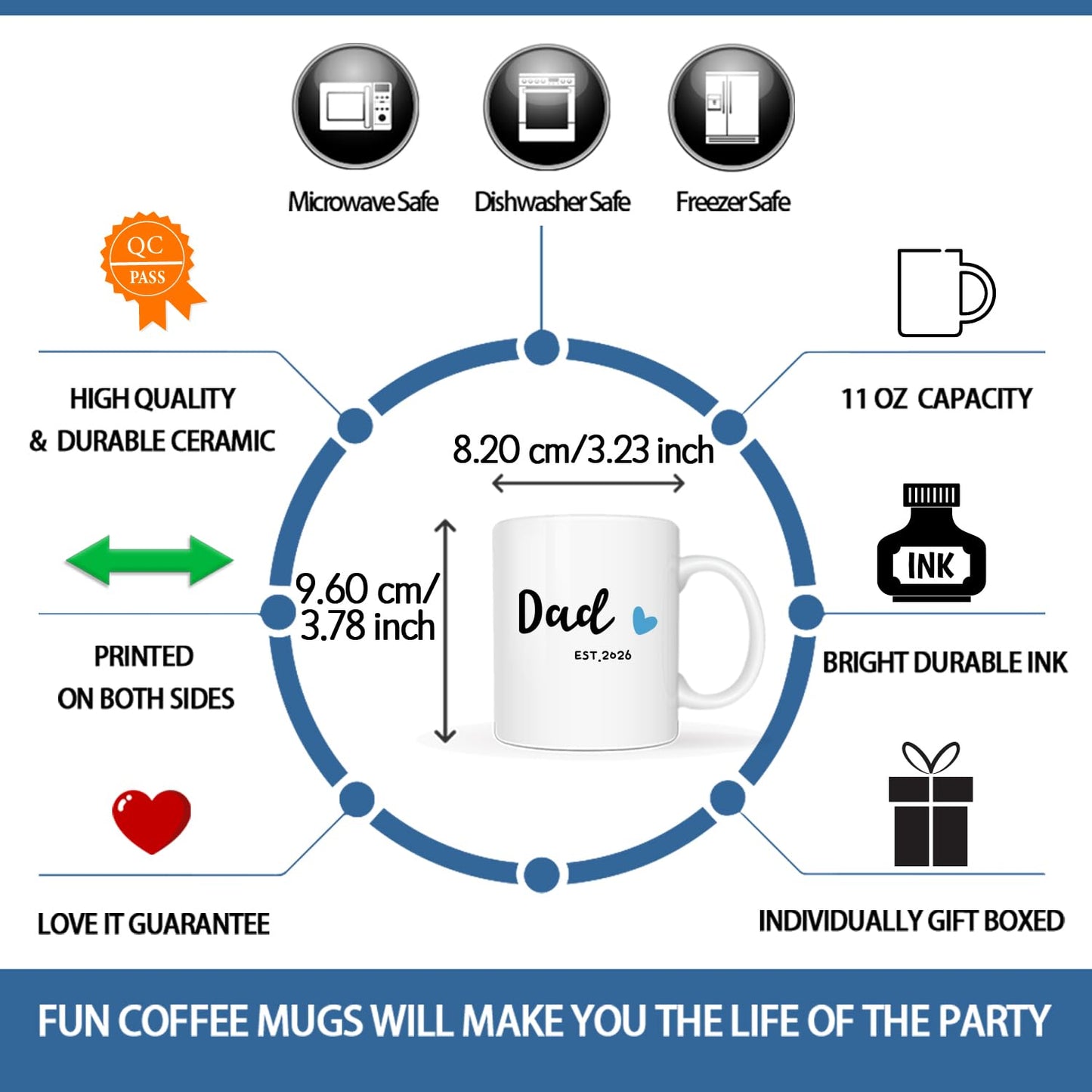 Dad Est 2026 | Ceramic Coffee Mug | Father's Day Gift | Stylish Printed Design | Tea & Coffee Cup | 11oz