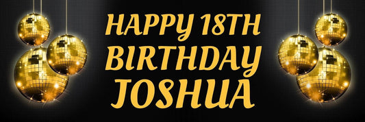 2 Personalised Disco Ball Birthday Party Celebration Banners Decoration Posters