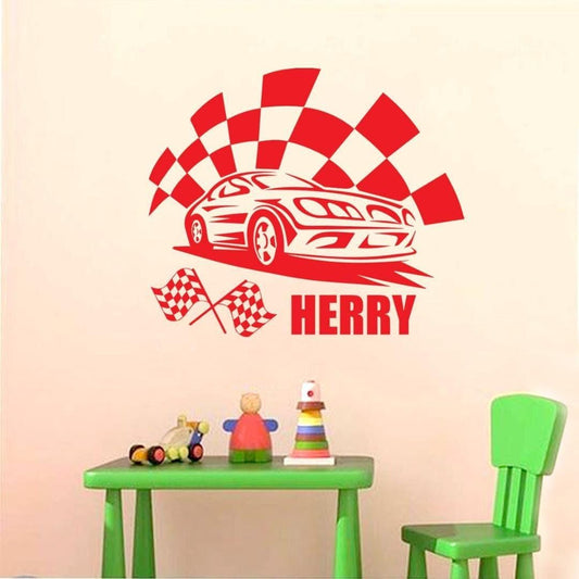 Personalised Car Wall Sticker Name Vinyl Decal Boys Kids Nursery Bedroom