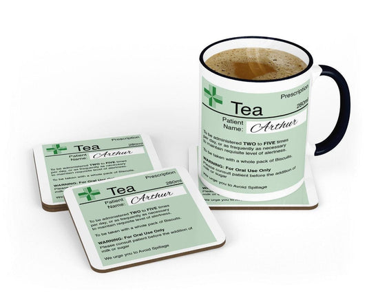 Personalised Prescription Mug & Coaster Set: Novelty Tea Coffee Gift